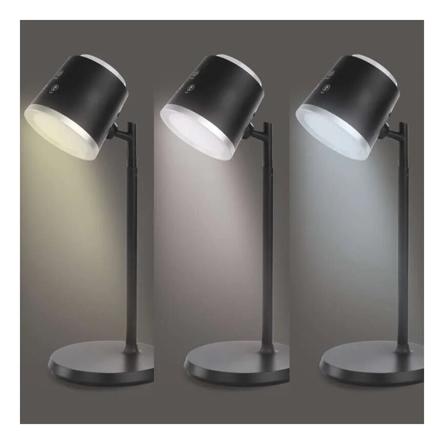 LED Dimbart uppladdningsbart skrivbordslampa 4-i-1 LED/6W/3,7V 3000K/4000K/6500K 1500mAh svart