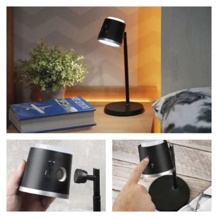 LED Dimbart uppladdningsbart skrivbordslampa 4-i-1 LED/6W/3,7V 3000K/4000K/6500K 1500mAh svart