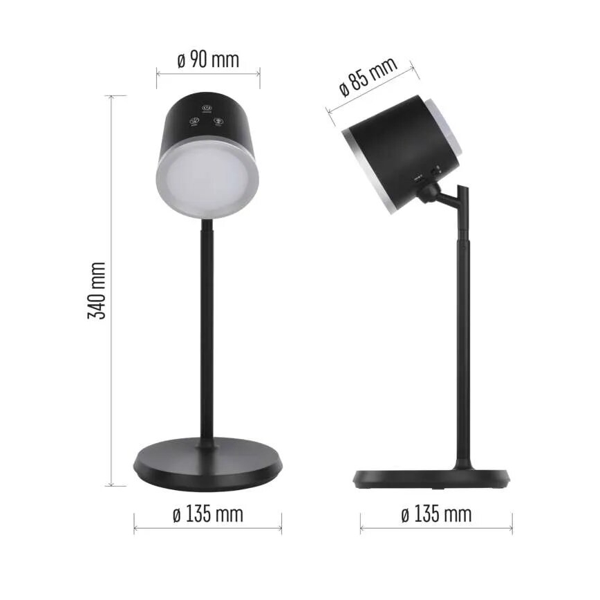 LED Dimbart uppladdningsbart skrivbordslampa 4-i-1 LED/6W/3,7V 3000K/4000K/6500K 1500mAh svart