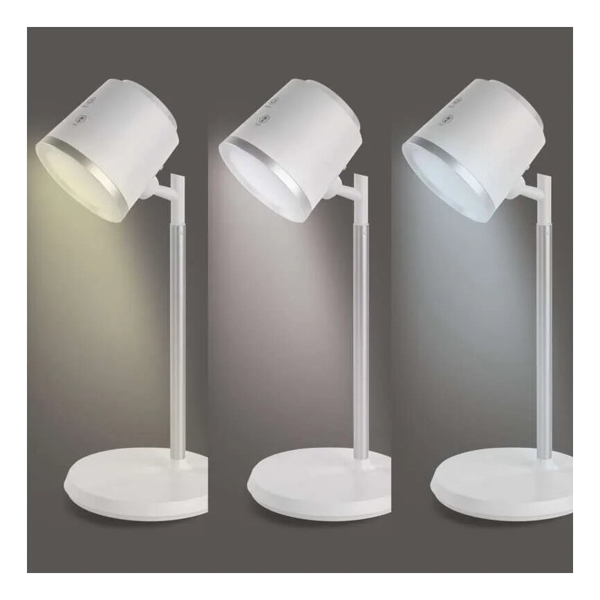 LED Dimbart uppladdningsbart skrivbordslampa 4-i-1 LED/6W/3,7V 3000K/4000K/6500K 1500mAh vit