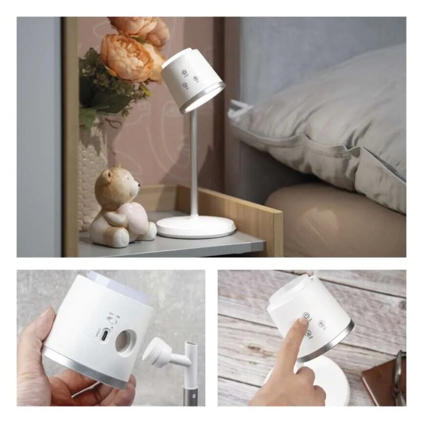 LED Dimbart uppladdningsbart skrivbordslampa 4-i-1 LED/6W/3,7V 3000K/4000K/6500K 1500mAh vit