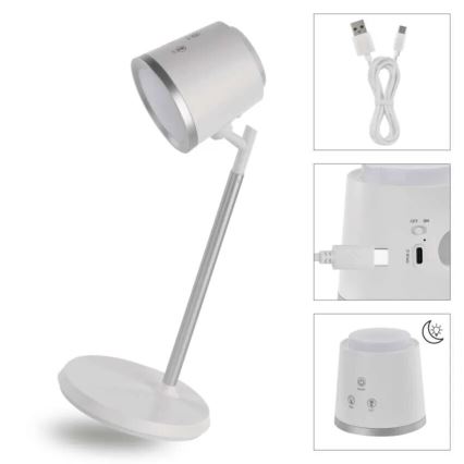LED Dimbart uppladdningsbart skrivbordslampa 4-i-1 LED/6W/3,7V 3000K/4000K/6500K 1500mAh vit