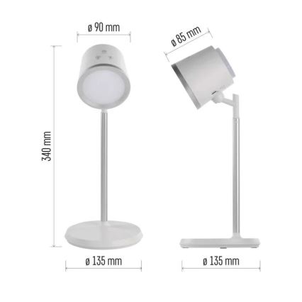 LED Dimbart uppladdningsbart skrivbordslampa 4-i-1 LED/6W/3,7V 3000K/4000K/6500K 1500mAh vit