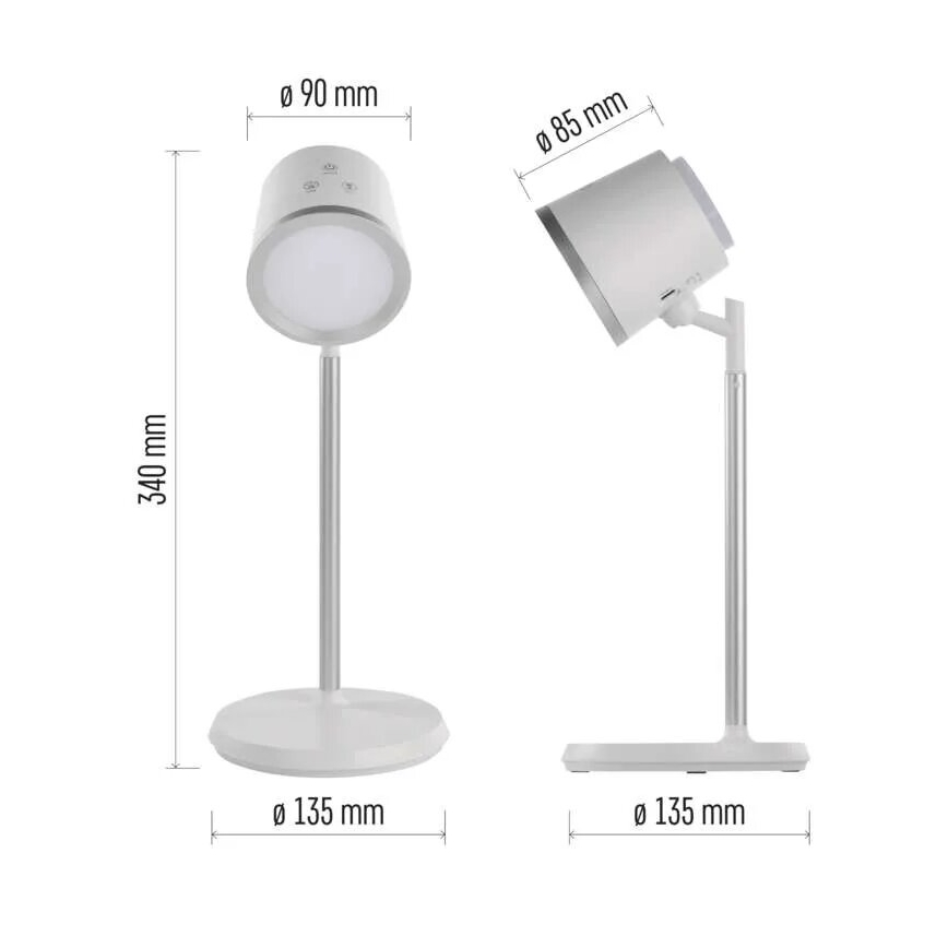 LED Dimbart uppladdningsbart skrivbordslampa 4-i-1 LED/6W/3,7V 3000K/4000K/6500K 1500mAh vit