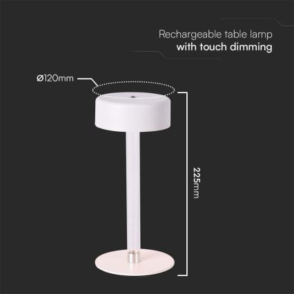 LED Dimbart uppladdningsbart touchbordslampa LED/3W/5V 3000-6000K 2400 mAh vit