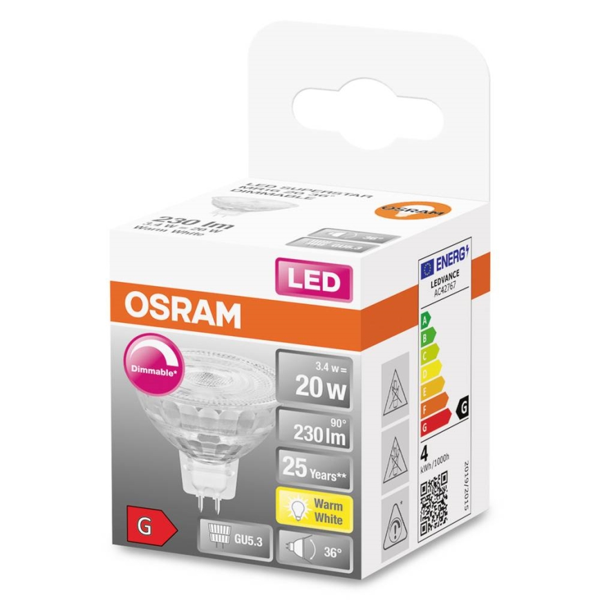 LED Dimbar lampa GU5,3/3,4W/230V 2700K CRI 90 - Osram