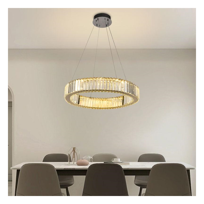 LED Dimbart kristallkrona på kabel LED/40W/230V 3000-6500K blank krom + fjärrkontroll