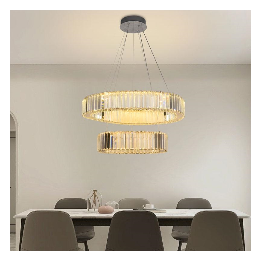 LED Dimbart kristallkrona på kabel LED/65W/230V 3000-6500K blank krom + fjärrkontroll