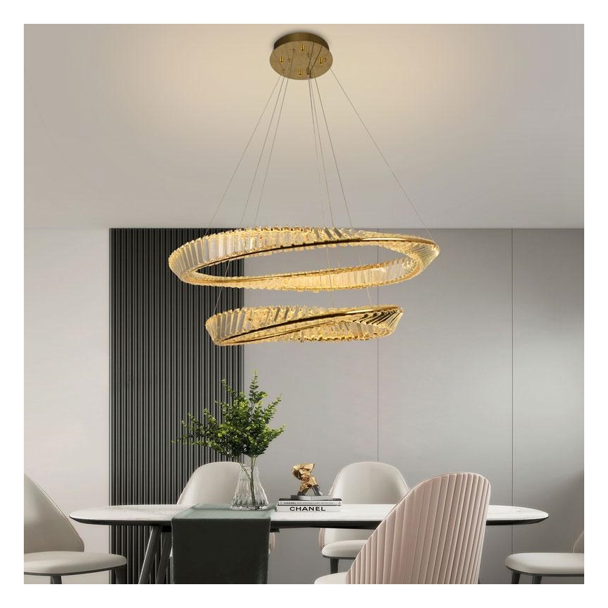 LED Dimbart kristallkrona på kabel LED/90W/230V 3000-6500K guld/krom + fjärrkontroll