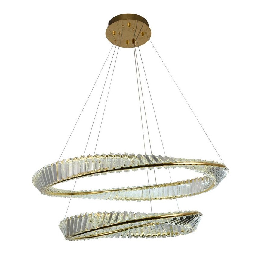 LED Dimbart kristallkrona på kabel LED/90W/230V 3000-6500K guld/krom + fjärrkontroll