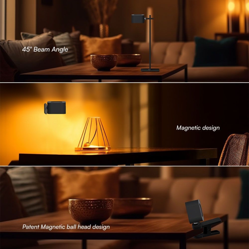 LED Dimbart magnetiskt laddningsbart skrivbordslampa 4-i-1 LED/3W/5V 3000-6000K 1800 mAh svart