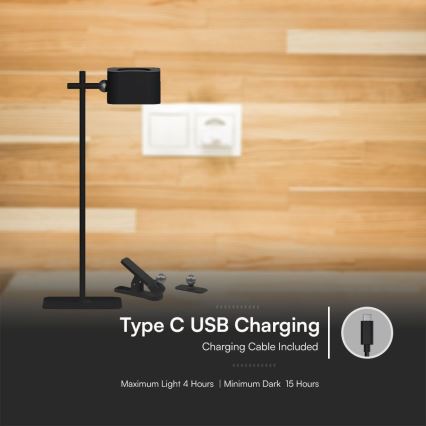 LED Dimbart magnetiskt laddningsbart skrivbordslampa 4-i-1 LED/3W/5V 3000-6000K 1800 mAh svart