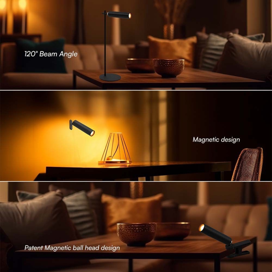 LED Dimbart magnetiskt uppladdningsbart skrivbordslampa 3-i-1 LED/3W/5V 4000K 1500 mAh svart