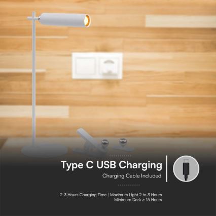 LED Dimbart magnetiskt uppladdningsbart skrivbordslampa 3-i-1 LED/3W/5V 4000K 1500 mAh vit