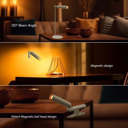 LED Dimbart magnetiskt uppladdningsbart skrivbordslampa 3-i-1 LED/3W/5V 4000K 1500 mAh vit