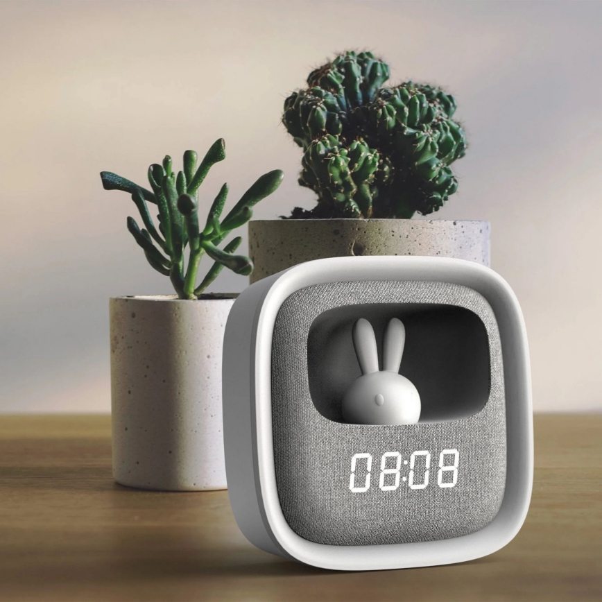 LED Dimbart nattlampa med väckarklocka BUNNY LED/1,2W/5V 3000K