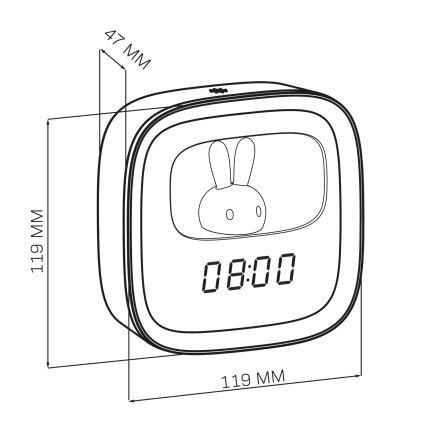 LED Dimbart nattlampa med väckarklocka BUNNY LED/1,2W/5V 3000K