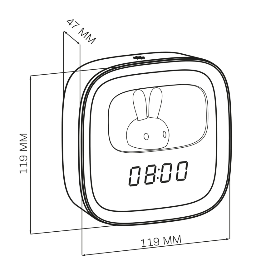 LED Dimbart nattlampa med väckarklocka BUNNY LED/1,2W/5V 3000K