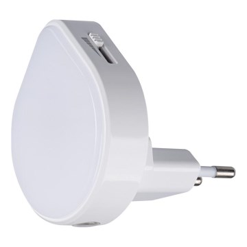 LED dimbar orienteringslampa med skymningssensor för vägguttag ULOV LED/0,5W/230V vit