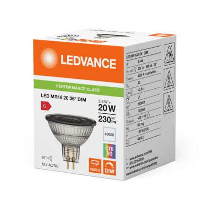 LED dimbar reflektorlampa MR16 GU5,3/3,4W/12V 4000K 36° CRI 90 - Ledvance