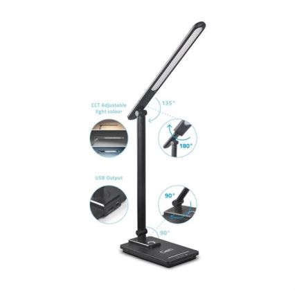 LED Dimbara bordslampa med USB LED/9W/230V 3000K/4000K/5500K svart