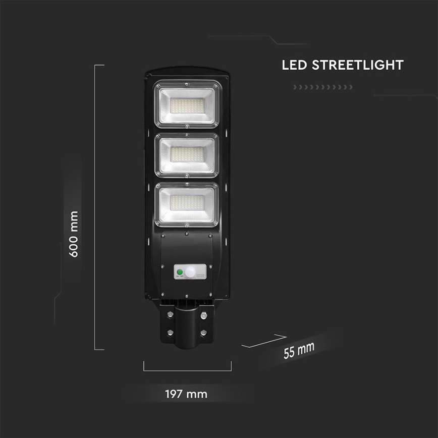 LED dimbar solarlampa för utomhusbruk med rörelse- och skymningssensor LED/12W/3,2V 6000K IP65 10000 mAh svart + fjärrkontroll
