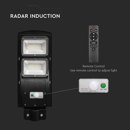 LED dimbar solcellsgatlykta med rörelse- och skymningssensor LED/8W/3,2V 6000K IP65 9000 mAh svart + fjärrkontroll