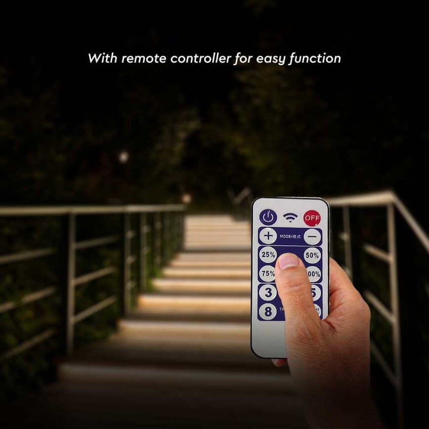 LED Dimbart solarbelysning LED/1,2W/3,7V 4000K IP67 1500 mAh 5m + fjärrkontroll