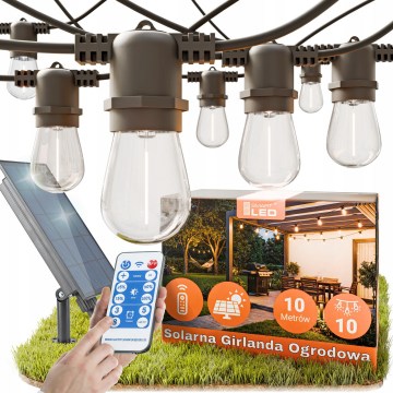 LED dimbar solcellsdriven dekorativ ljusslinga 10xE27/0,3W/3/5V USB 2400 mAh 10,62 m IP65 svart + fjärrkontroll