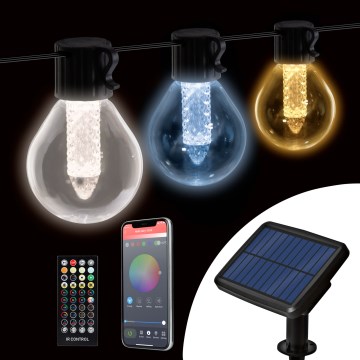 LED dimbar solcellsslinga 15xLED/1,5W/3,7/5V 2700-10000K 2200 mAh 9 m IP65 svart + fjärrkontroll