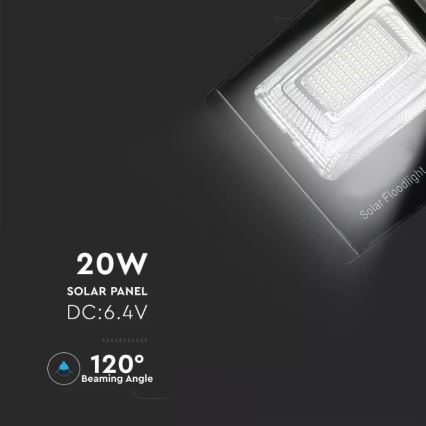 LED Dimbart solreflektor LED/20W/6,4V 4000K IP65 10000 mAh + fjärrkontroll