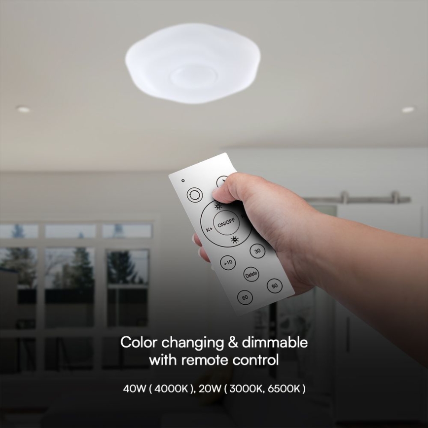 LED Dimbart takarmatur i tak 40W/230V 3000-6500K 40 cm vit + fjärrkontroll