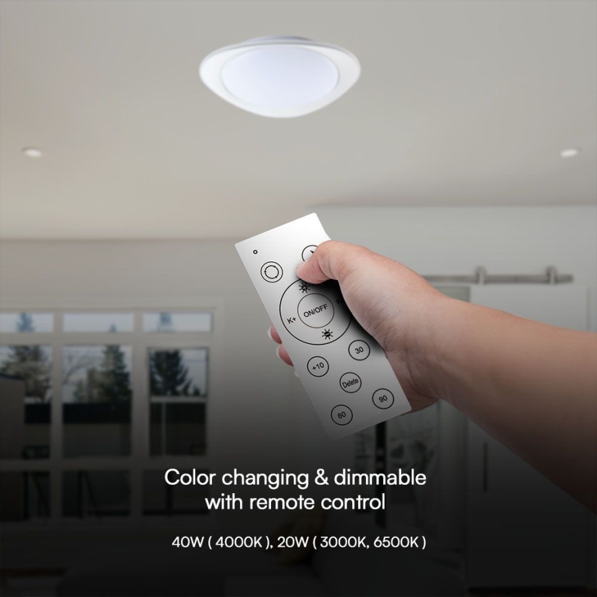 LED Dimbar taklampa LED/40W/230V 3000-6500K 45 cm vit + fjärrkontroll