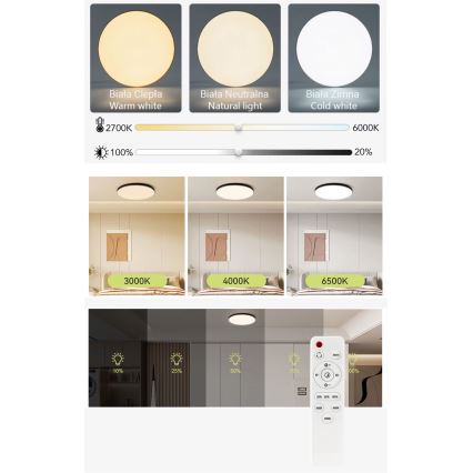 LED Dimbar taklampa LED/40W/230V 3000-6500K diameter 40 cm svart + fjärrkontroll