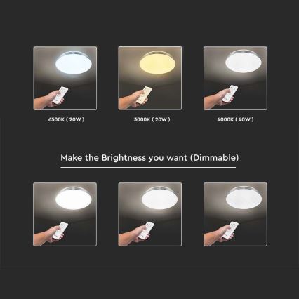 LED Dimbart takarmatur LED/40W/230V 3000K/4000K/6500K Ø 39,5 cm + fjärrkontroll