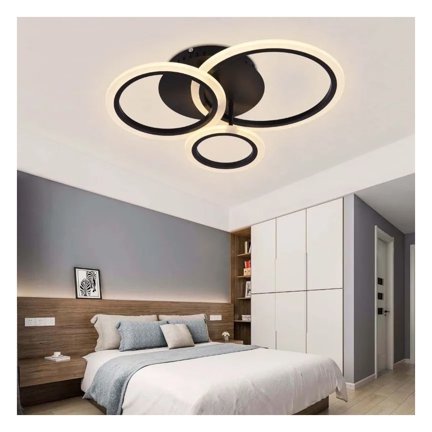 LED Dimbart Takmonterat Taklampa LED/40W/230V 3000-6500K svart + fjärrkontroll