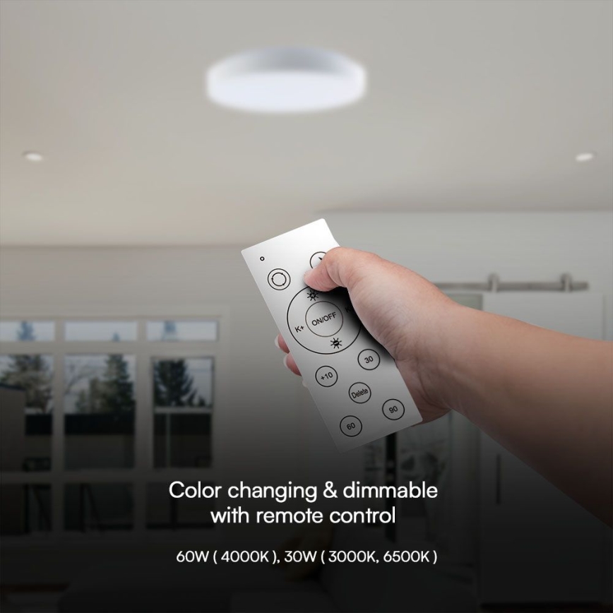 LED Dimbar taklampa LED/60W/230V 3000-6500K 49,5 cm vit + fjärrkontroll