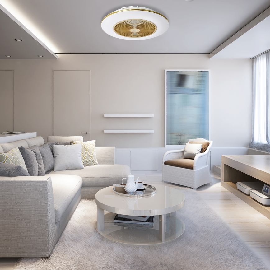 LED Dimbar taklampa med fläkt ARIA LED/38W/230V 3000-6000K gold + remote control