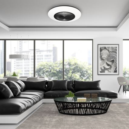 LED Dimbar taklampa med fläkt ARIA LED/38W/230V svart/vit + fjärrkontroll
