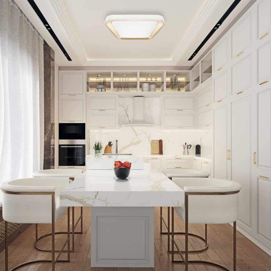 LED Dimbart takarmatur QUADRO LED/66W/230V 3000-6000K vit/guld + fjärrkontroll