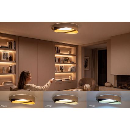 LED dimbar taklampa SMART GALAXY MODERN LED/24W/230V 3000-6500K Ø 55 cm beige/brun/guld + fjärrkontroll