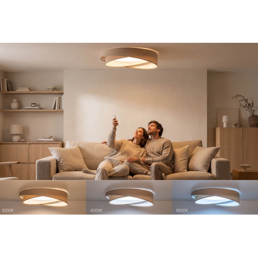 Dimmbar LED-taklampa SMART GALAXY MODERN LED/24W/230V 3000–6500K Ø 55 cm beige/vit + fjärrkontroll