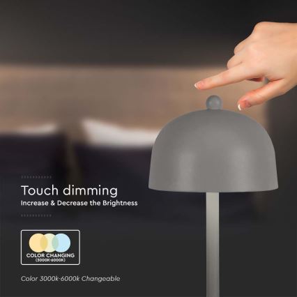 LED Dimbart uppladdningsbart touchbordslampa LED/1W/5V 3000-6000K 1800 mAh grå