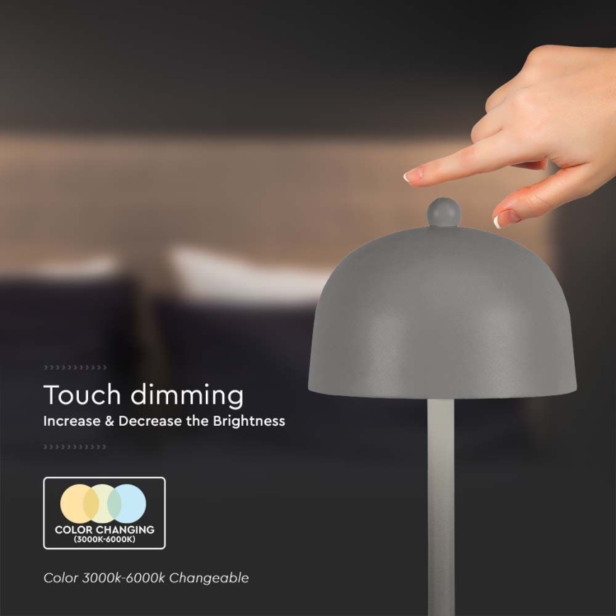LED Dimbart uppladdningsbart touchbordslampa LED/1W/5V 3000-6000K 1800 mAh grå