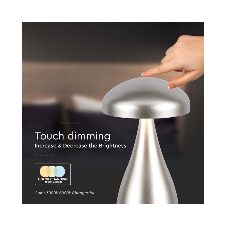 LED Dimbart uppladdningsbart bordslampa med touch LED/1W/5V 3000-6000K 1800 mAh silver