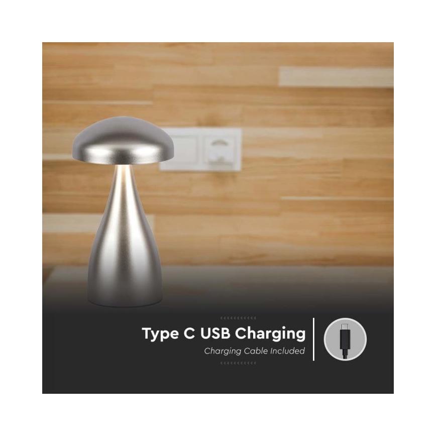 LED Dimbart uppladdningsbart bordslampa med touch LED/1W/5V 3000-6000K 1800 mAh silver