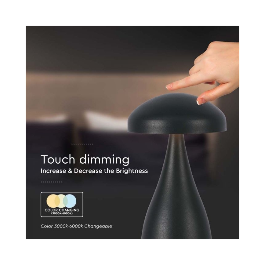 LED Dimbart uppladdningsbart touchbordslampa LED/1W/5V 3000-6000K 1800 mAh svart