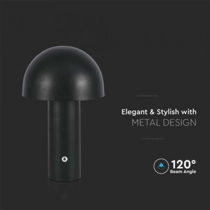 LED Dimbart uppladdningsbart touchbordslampa LED/1W/5V 3000-6000K 1800 mAh svart