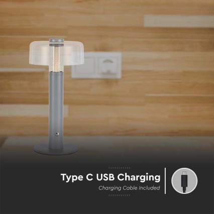 LED Dimbara uppladdningsbara touchbordslampa LED/1W/5V 3000K 1800 mAh grå