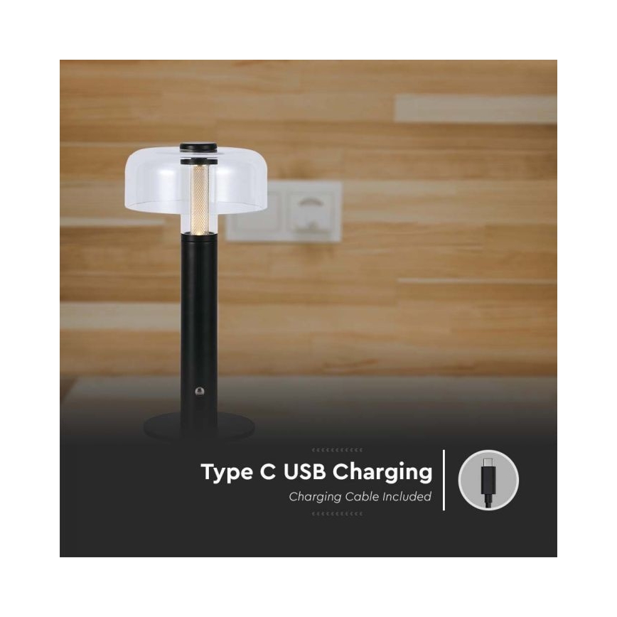 LED Dimbart uppladdningsbart touchbordslampa LED/1W/5V 3000K 1800 mAh svart